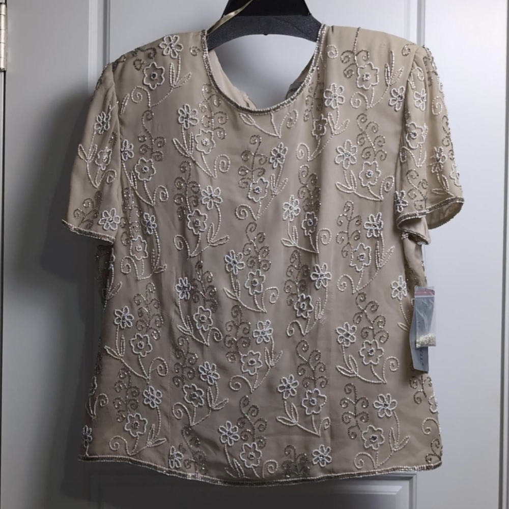 Hand sewn beaded silk blouse NWT
